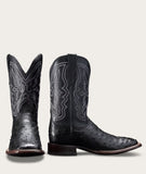 Tecovas Emmitt Midnight Ostrich leather boots with distinct quill pattern and premium craftsmanship.