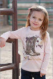 Cruel Girls Pink Long Sleeve Tee with Boots Bows Rodeo design, perfect for stylish young cowgirls.