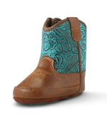 Ariat Round Up Lil' Stompers Infant Boots- Brown w/ Tooled Turquoise Top