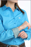 Womens Cinch Button Down Shirt Bright Blue