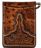 Ariat Card Case Wallet Ostrich Floral Embossed Brown