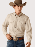 Ariat Mens Wrinkle Free Pinpoint Oxford Long Sleeve Snap Shirt Brindle