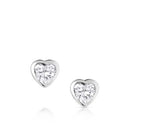 Tiny heart crystal earrings featuring sparkling stones in a delicate silver setting.