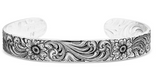 Antiqued Montana Classic Engraved Narrow Cuff Bracelet featuring intricate floral engravings on a silver finish.