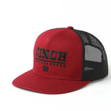 Cinch Men's Red Trucker Cap with mesh back for ventilation, perfect for casual outings and outdoor activities.