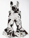 Circle H Girls Denim Double Layer Cow print overalls