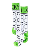 Lucky Chuck High Maintenance Cowgirl Kelly Green Boot Socks in vibrant green and white compression design.