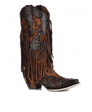 Corral Ladies Corral Honey Goat Overlay And Studs Fringes Western Boot with cheetah print and studs.