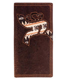 Hooey brown Aztec Roughy rodeo wallet with laser cut design and custom logo, genuine leather exterior.