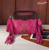 Wrangler Top Handle Boot Scroll Fringe Tote/Crossbody -Hot Pink