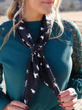 Cruel Girl Women's Black Horse Print Wild Rag tied stylishly around the neck, featuring a black background with white horse designs.