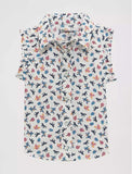 Wrangler Little Girl's Sleeveless Ruffle Western Shirt featuring a fun print and ruffled sleeves.