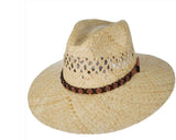 Stetson Danbury Palm Straw Safari Fedora Hat with decorative band for outdoor style and sun protection.