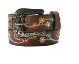 Ariat Youth Girls Floral Belt A1308702 with genuine leather and colorful floral designs, made in India.