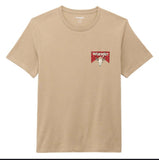 Wrangler graphic t-shirt in trench coat heather tan with logo on chest pocket.