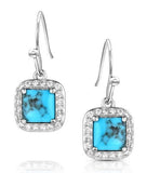 Montana Silversmiths Glamour Cut Turquoise Dangle Earrings featuring square turquoise stones and crystal accents.