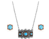 Montana Silversmiths Turquoise Peaks Jewelry Set featuring turquoise stones and silver copper tone finish.