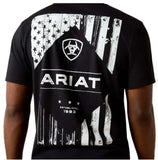 Ariat Men's Wooden Diamond Flag Classic Fit T-Shirt in black with a bold logo and flag design on the back.