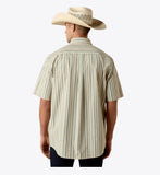 Ariat Men's Pro Series Stevie Classic Fit Western Shirt, back view, featuring stripes and a cowboy hat.