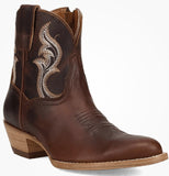 Dan Post Womens Rustic Charm Western Bootie in brown leather with intricate detailing and cowboy heel
