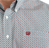 Cinch Men's White Multi-Color Print Short Sleeve Shirt with floral patterns and logo detail.