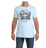 Cinch Men's Light Blue 'Born In The West' Graphic T-Shirt with bold western graphic, perfect for casual wear.