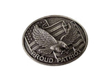 Nocona Men's Oval Proud Patriot Eagle American Flag Antique Silver Belt Buckle featuring eagle and Proud Patriot text.