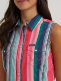 Wrangler Retro® Women's Brushpopper Stripe Slim Crop Snap Tank featuring bright vintage stripes in a sleeveless style.