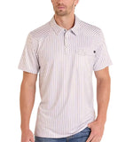 Rock & Roll Denim white pearl snap shirt Men's Western style polo shirt with stripes.