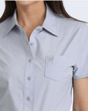 Cinch Women's ArenaFlex Button-Down Western Shirt in lilac with short sleeves and pocket detail.