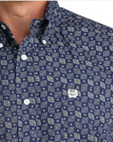 Cinch Men's Classic Fit Short Sleeve Western Shirt in Royal Blue Print detail with button-down collar.