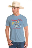 Panhandle Slim Men's Weekend Hooker Graphic Tee in sky blue worn by a man in a cowboy hat, perfect for weekend relaxation.