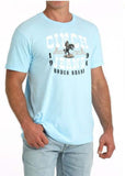 Cinch Men's Short Sleeve Tee in Light Blue featuring graphic of cowboy on horse in the desert.