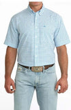 Cinch Men's Short Sleeve Print Arenaflex Shirt in blue print, perfect for western lifestyle and performance.