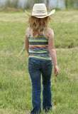 Cruel Girls Kids' Multicolor Sleeveless Western Tank Top worn by a girl in a hat, standing in a grassy field.