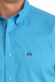 Cinch Men's Arenaflex blue performance western shirt close-up showcasing the fabric and logo.