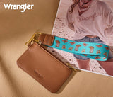Wrangler Women's Western Print RFID Blocking Wallet with lanyard in turquoise and leather design.