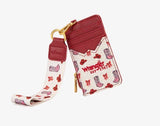 Wrangler Women's Western Print RFID Blocking Wallet in Pink with western boot design and lanyard