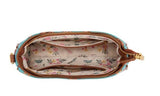 Interior view of Wrangler Women's Western Print Cowgirl Shoulder Bag showcasing the floral lining and organized compartments.