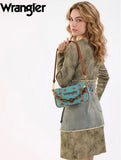 Wrangler Women's Western Print Cowgirl Shoulder Bag in blue with elegant design worn by model