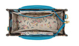 Interior view of Wrangler Western Print Cowgirl Tote Bag showing floral lining and organized compartments.