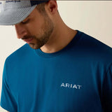 Ariat Men's Liquid Stamp Flag T-Shirt in Sailor Blue, showcasing a stylish logo design.