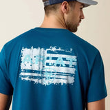 Ariat Men's Liquid Stamp Flag T-Shirt in Sailor Blue featuring a striking back graphic.