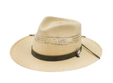 Stetson Mayfield Straw Hat featuring a pinchfront vented crown and buffalo nickel pin accent.