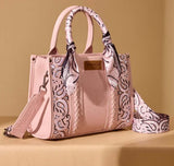 Wrangler Women's Braided Paisley Bandana Tote Bag in Pink with side panels and matching scarf handles
