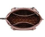 Interior view of Wrangler Women's Braided Paisley Bandana Tote Bag in Pink showing spacious compartments.