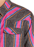 Rock & Roll Denim Men's TEK Ripstop Snap Shirt black stripe pattern with vibrant colors and snap button closure