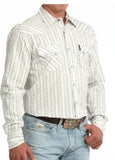 Cinch Men's Modern Fit Long Sleeve Snap Shirt featuring white stripes and double front pockets, perfect for ranch-ready style.