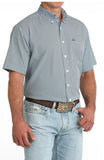 Cinch Men's Arenaflex Short Sleeve Shirt in blue with dot pattern, offering breathable flexibility and style for everyday wear.