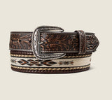 Ariat Men's Hair-On Whip Stitch Leather Belt – Southwest Inlay with Braided Detail